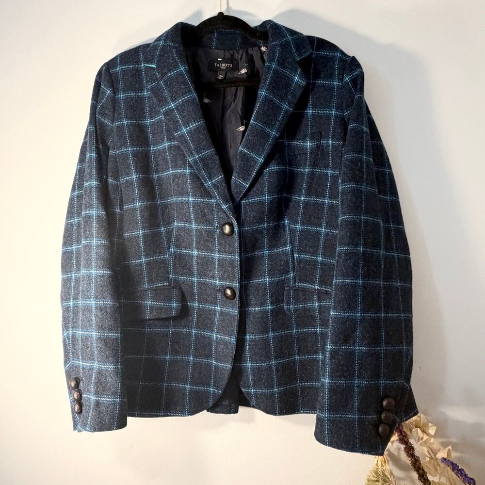 Talbots Dark Navy & Blue Plaid Wool Blend Blazer/ Size 18 W